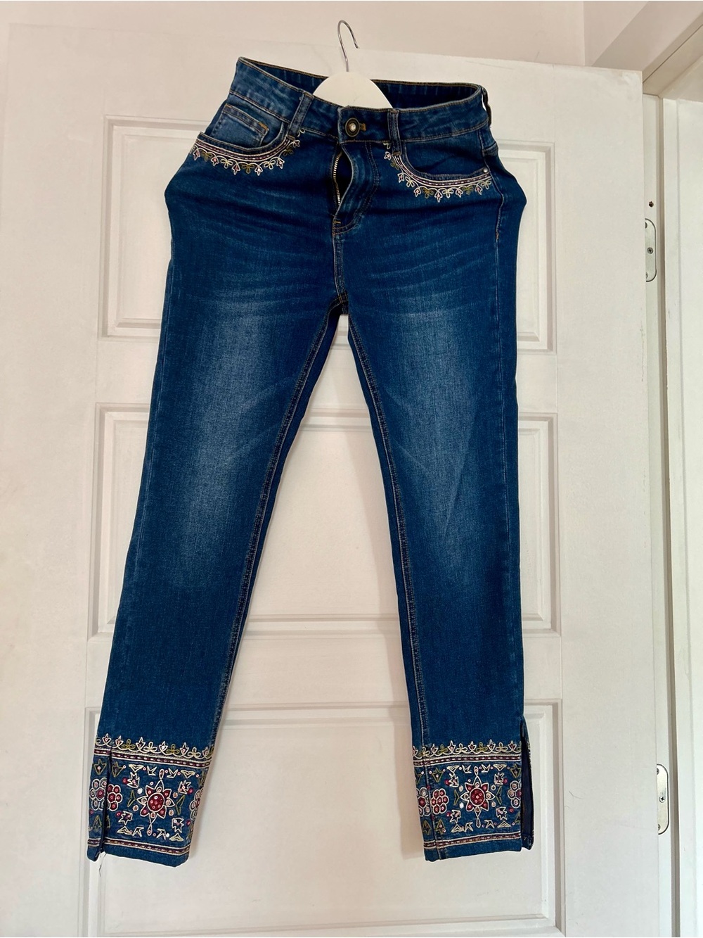 Desigual Dark Blue Skinny Jeans with Embroidered Ankles